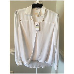 New Michael Kors Sheer White Blouse Top